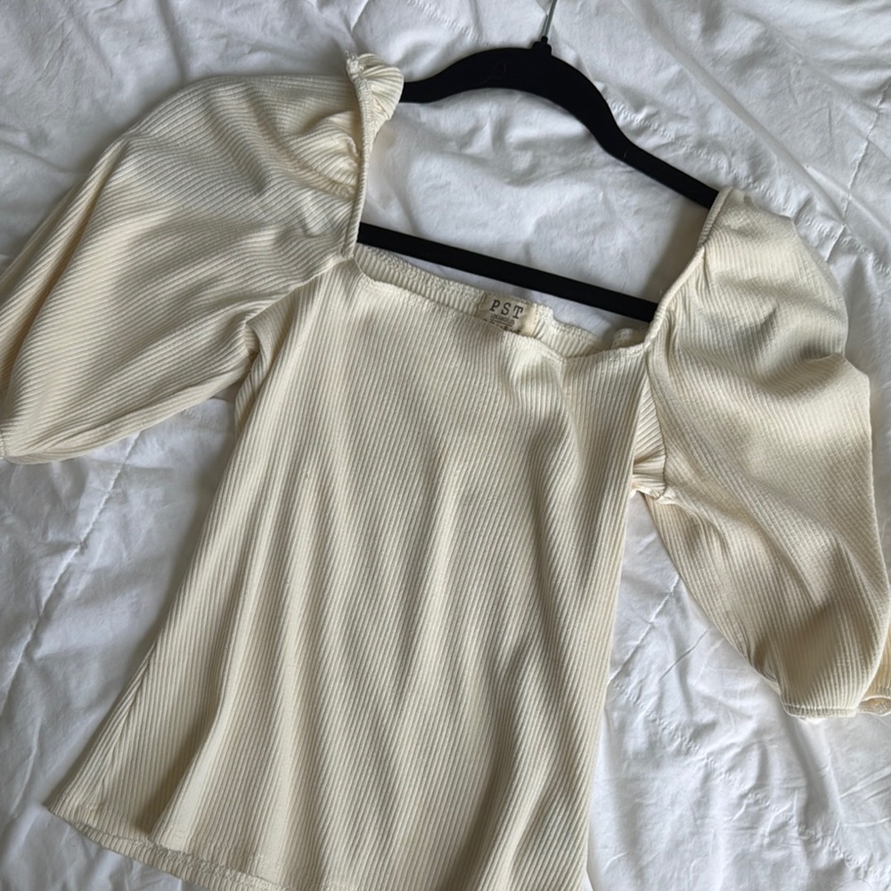 Cream Ribbed Women's Top